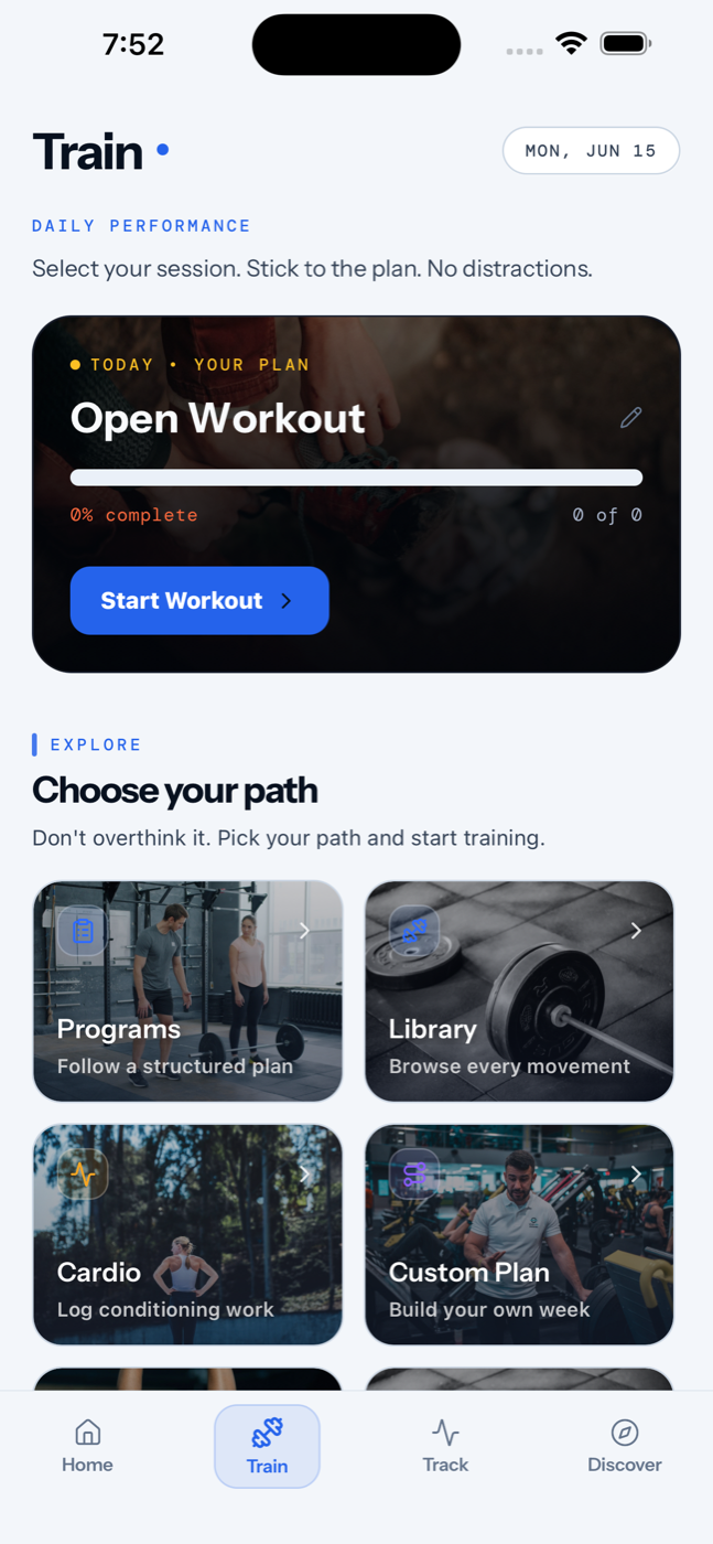 Vyra Athlete App workout tracking screen