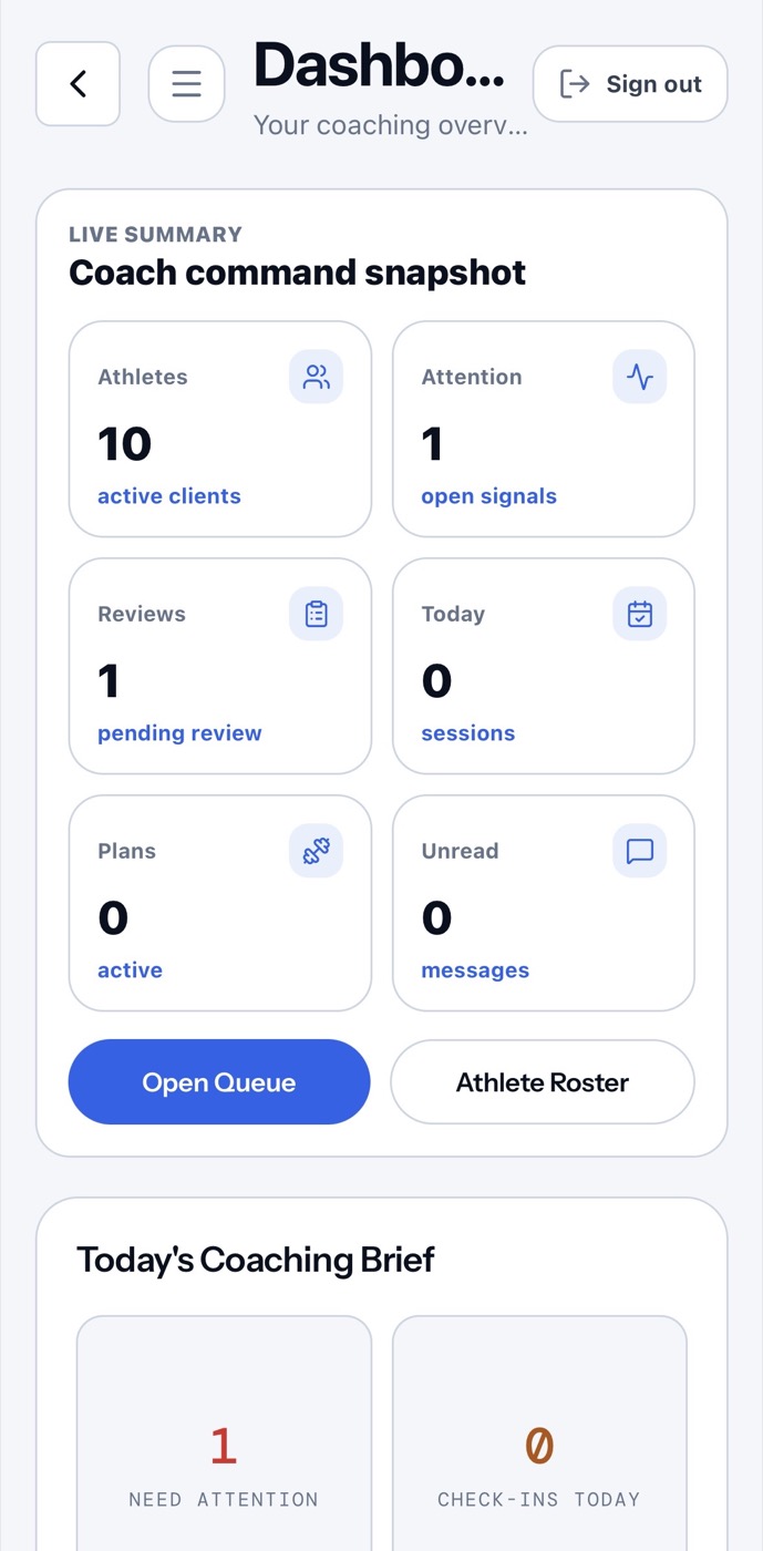 Vyra Coach Platform command dashboard